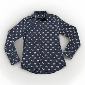 H&M Shirt Men's Medium Black Zebra Print Slim Fit Long Sleeve Collared Button-Up